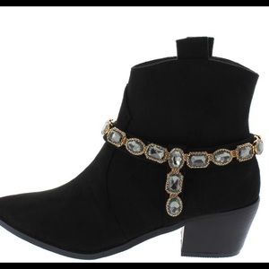 Black Suede Jeweled - Strap Western Booties
